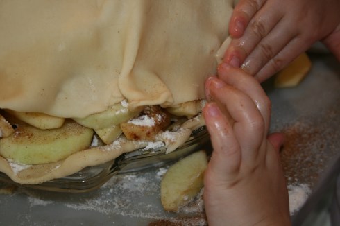 Adhere pie crusts