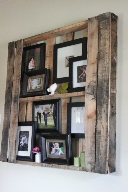 Wood Pallet transformed to wall hanging for pictures!
