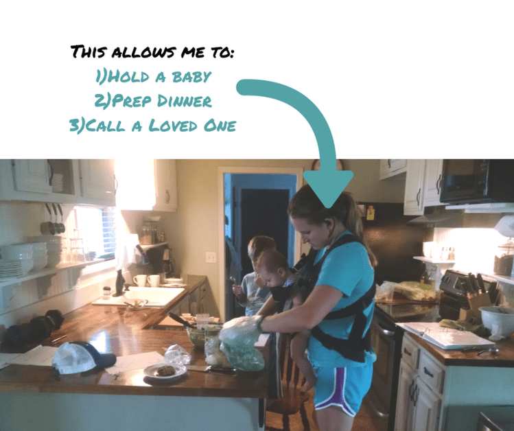 See_! I'm preppingdinner, holding a baby, and talking!!